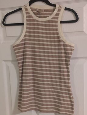 Guess Striped Ribbed Tank Top in Cream and Tan